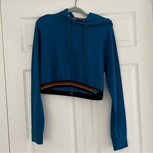 Aviator Nation Cropped Hoodie Blue Rainbow Stripe Top Women's S Logo Stripe